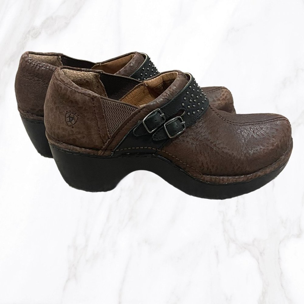 Brown Studded Slip-On Clog Shoes - Women's